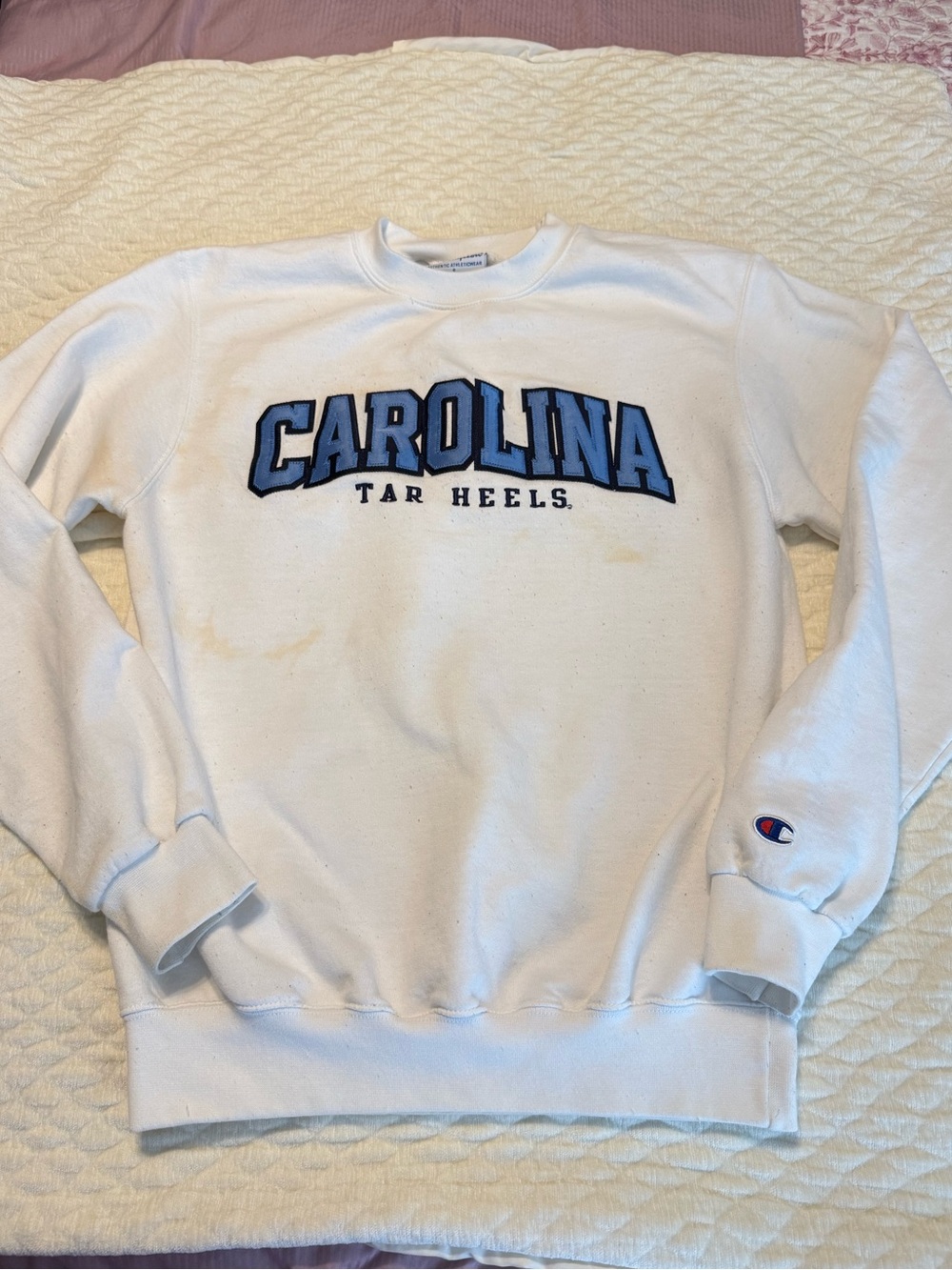 READ ⬇️ Champion Carolina Tar Heels UNC Crewneck Sweatshirt Sz Small White Blue
